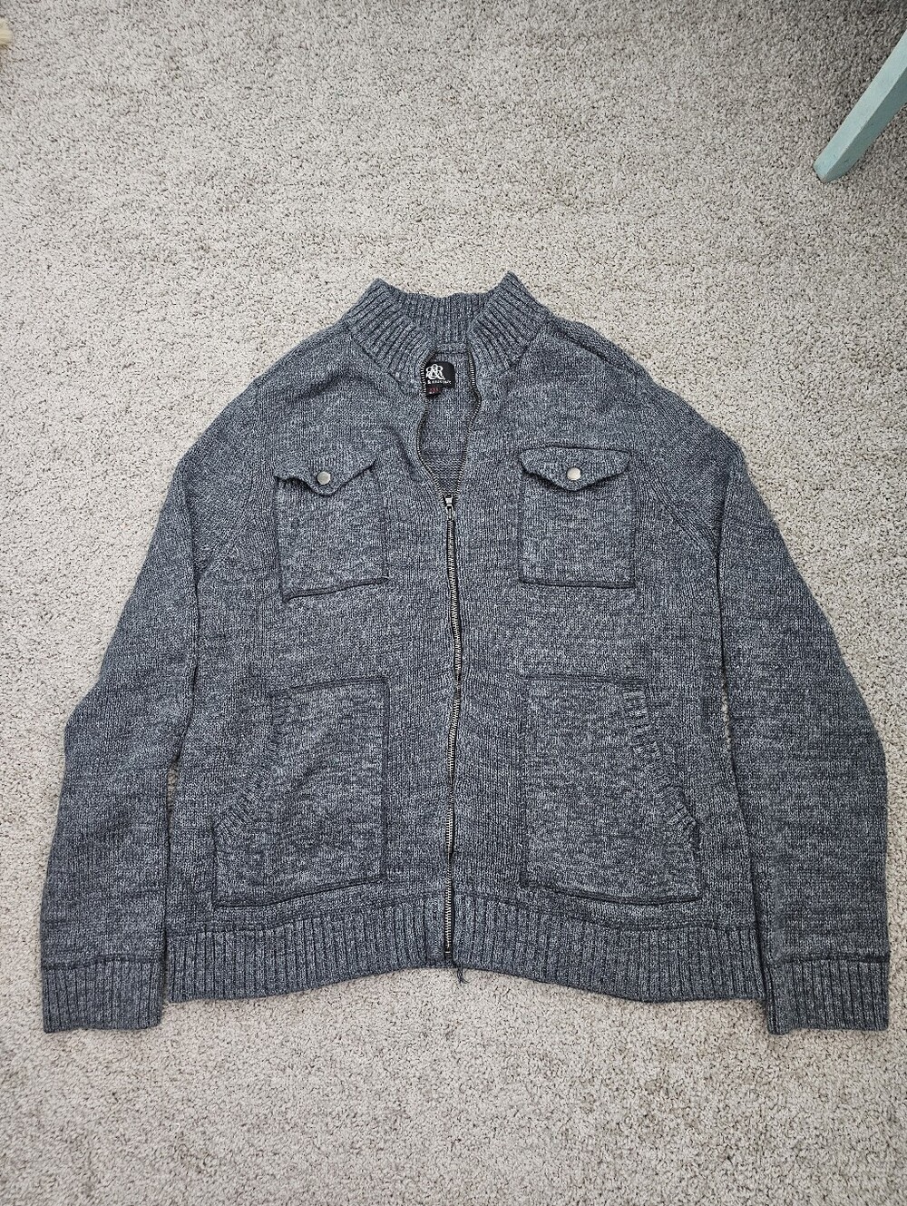 Rock & Republic Men's Heather Gray Zip-Up Sweater Jacket, Size XXL